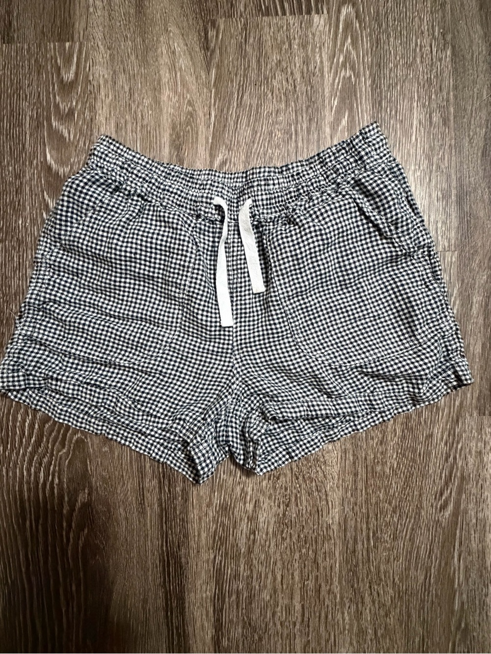 Quince Black and White Gingham Drawstring 100% Linen Shorts
